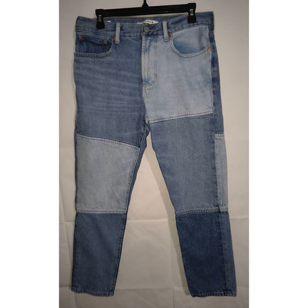 PACSUN Patchwork Color block Slim Taper Jeans Mens 32 x 30 Blue Denim Casual Str